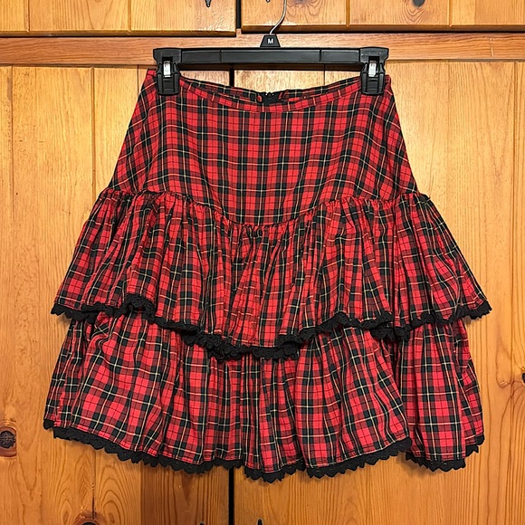 1980s Betsy Johnson punk label, red plaid mini skirt. Rare! - Picture 2 of 5